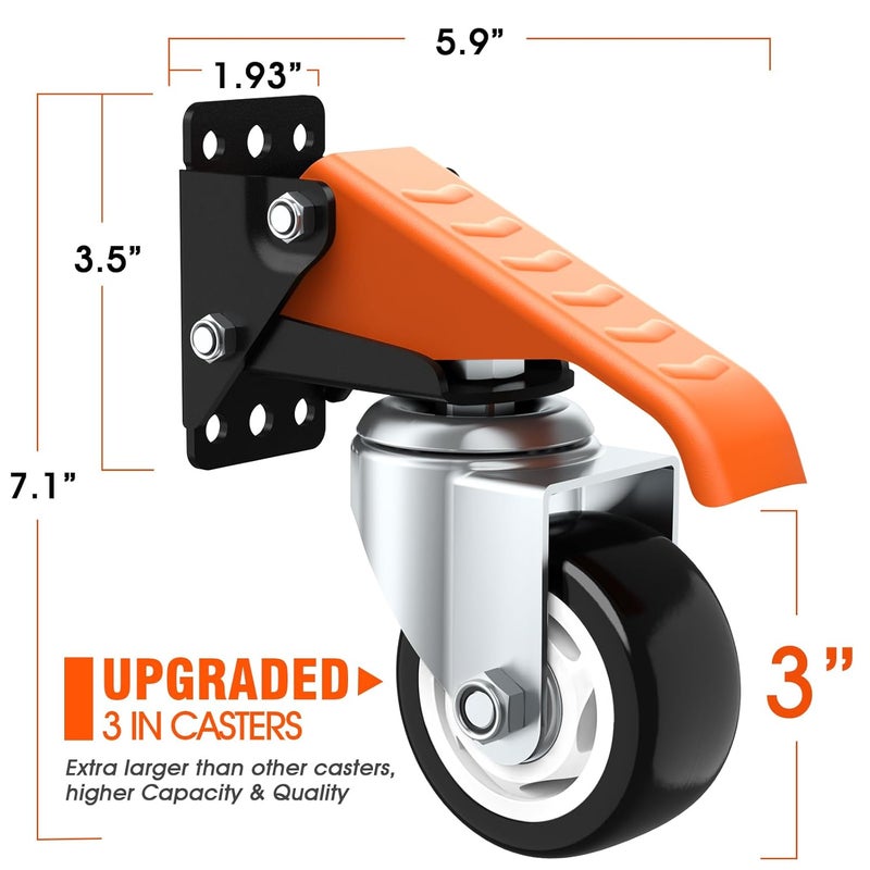 Ronlap Workbench Casters Kit 880 Lbs Capacity, 3" Extra Heavy Duty Retractable Casters 4 Pack, Side Mounted Adjustable Table Stepdown Casters - Image 3